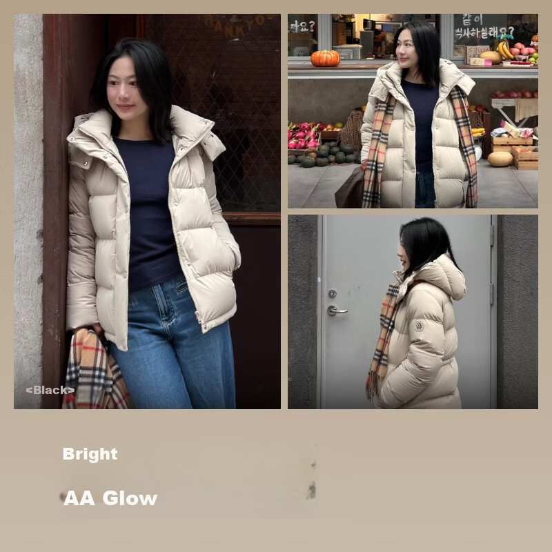 Bosideng Women's Winter Down Jacket Slim Fit Short Casual Thickened Removable Hood Stand Collar Versatile Coat