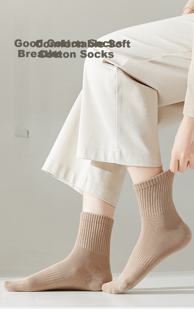 XUEXIMAN Women's 6-Pair Cotton Antibacterial Odor-Resistant Mid-Calf Socks Sweat-Absorbing Breathable Comfortable Solid Color Socks 1