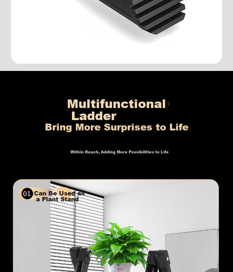AOZHI Folding Ladder Household Multi-Functional Step Ladder Portable Storage Rack Carbon Steel Flower Stand Classic Black Four-Step 15