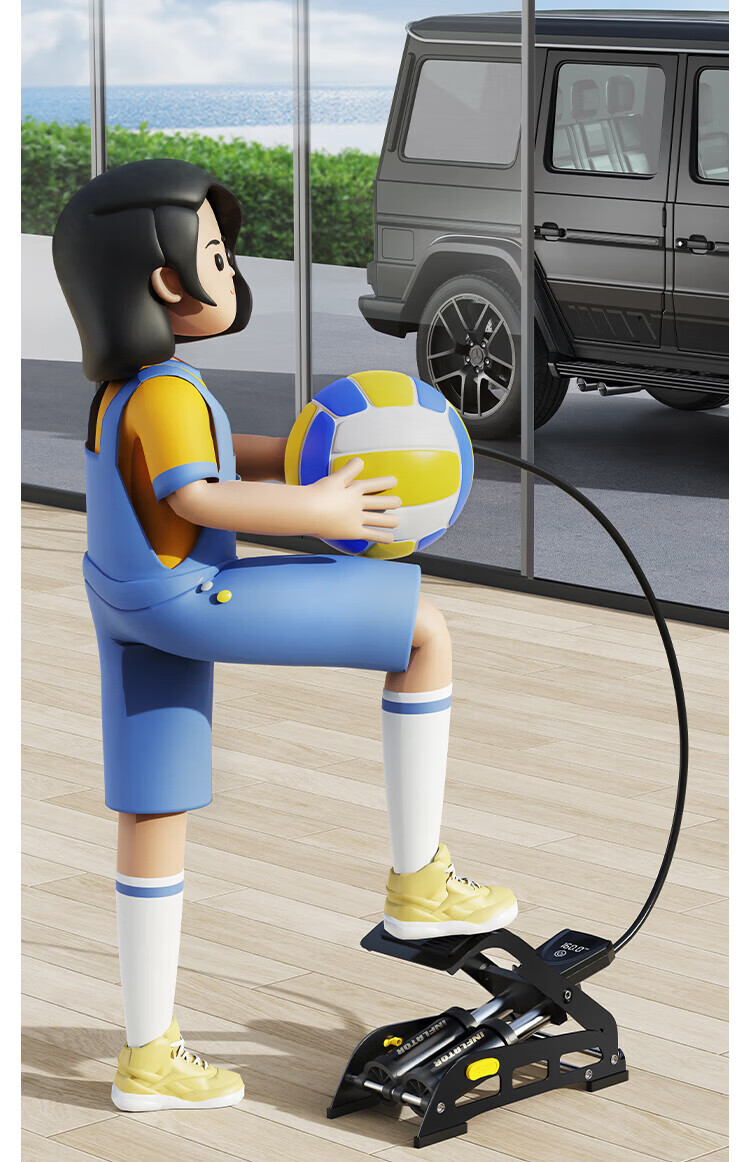 Move Iron Bicycle Foot Pump Double Barrel High Pressure Digital Gauge Mountain Road Car Basketball Inflator 12