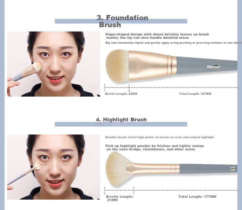 Huayang Makeup Brush Set of 14 Pieces, Cangzhou Makeup Brushes, Eyeshadow Brushes, Blush Brushes, Powder Brushes, Contour Brushes for May Day Outings 18