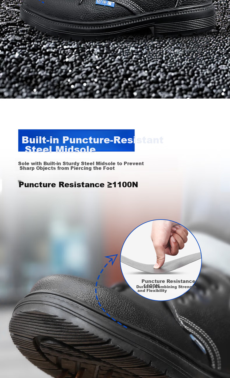 Huadun Labor Protection Shoes Rubber Sole Anti-Slip Anti-Smash Anti-Puncture Safety Shoes HD-1002 Black Size 42 2
