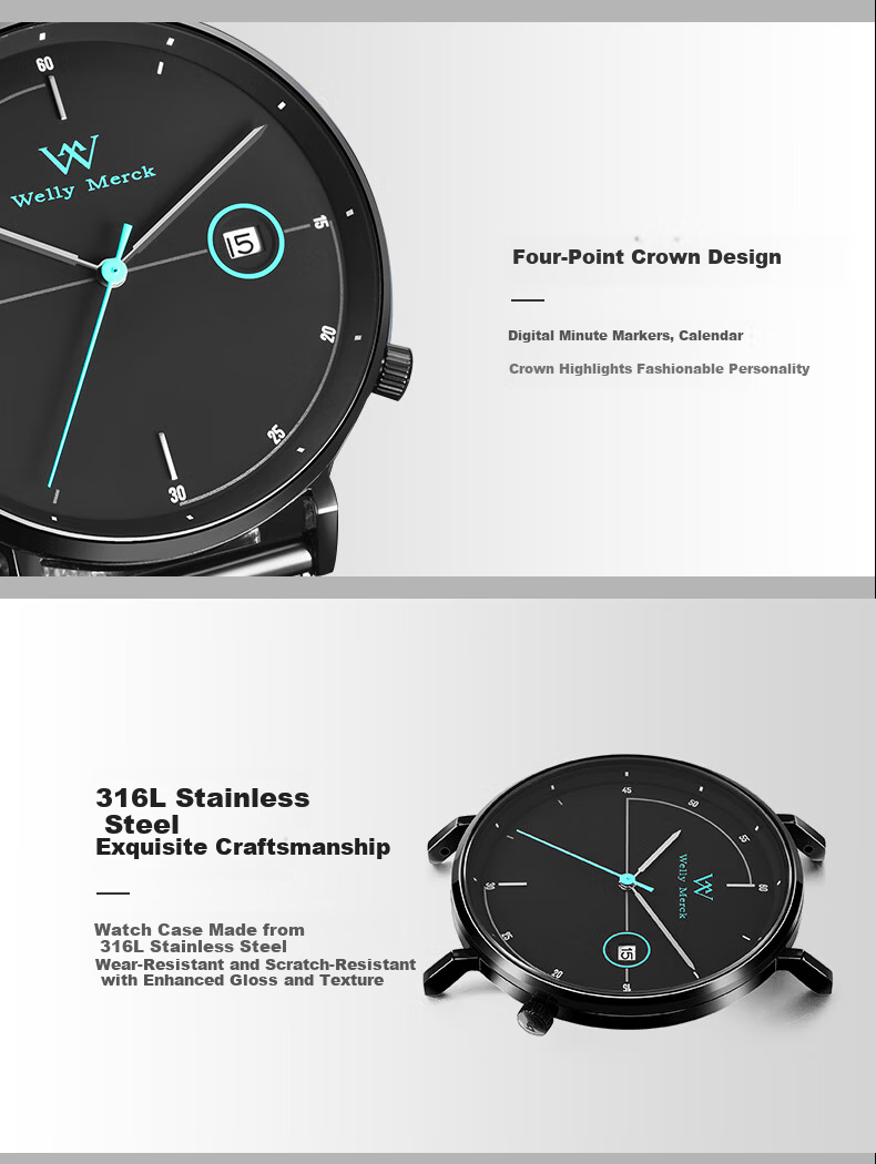 Welly Merck Swiss Luxury Quartz Waterproof Men's Watch Birthday Gift 12