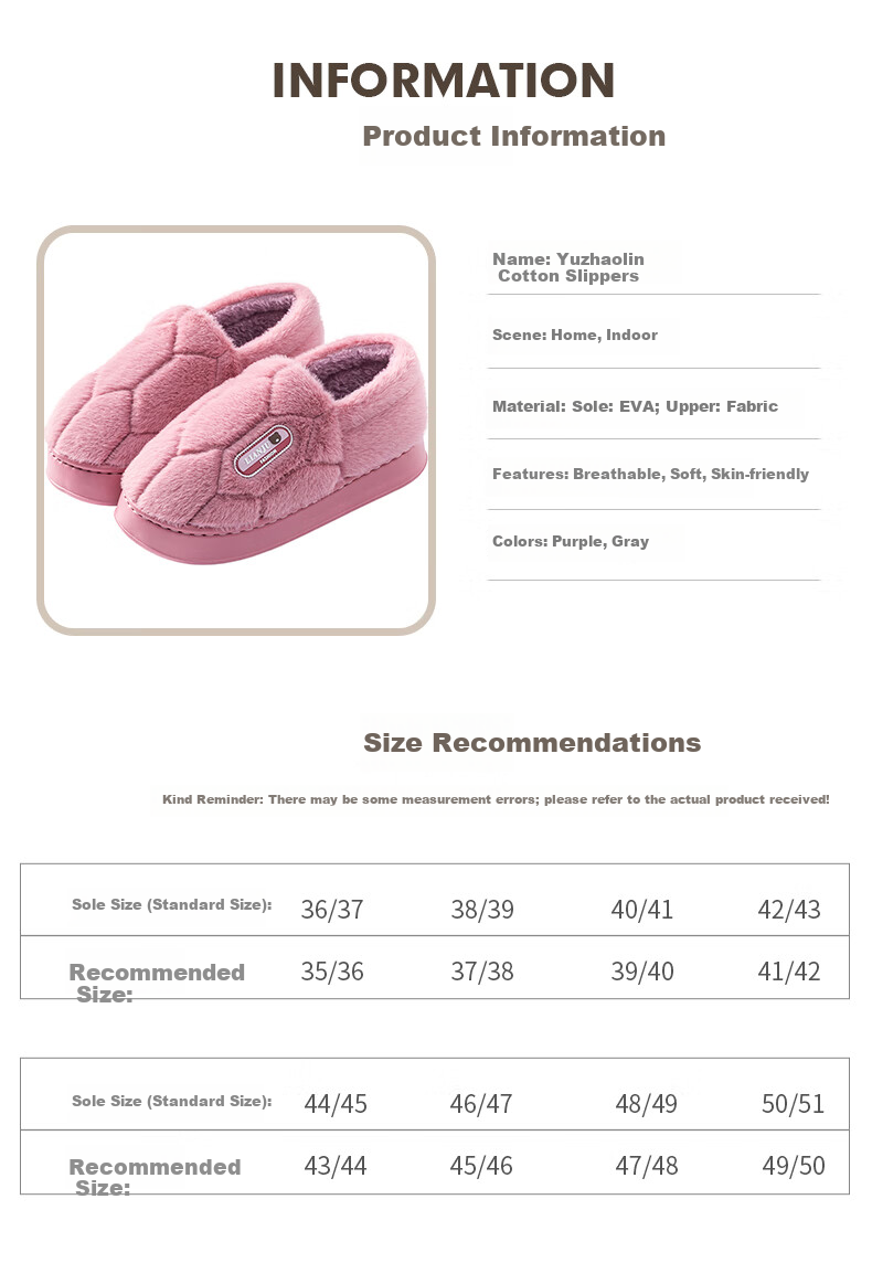 YUZHAOLIN Cotton Slippers for Men and Women, Large and Extra Large Size, Plush Warm Home Cotton Shoes YG952 2