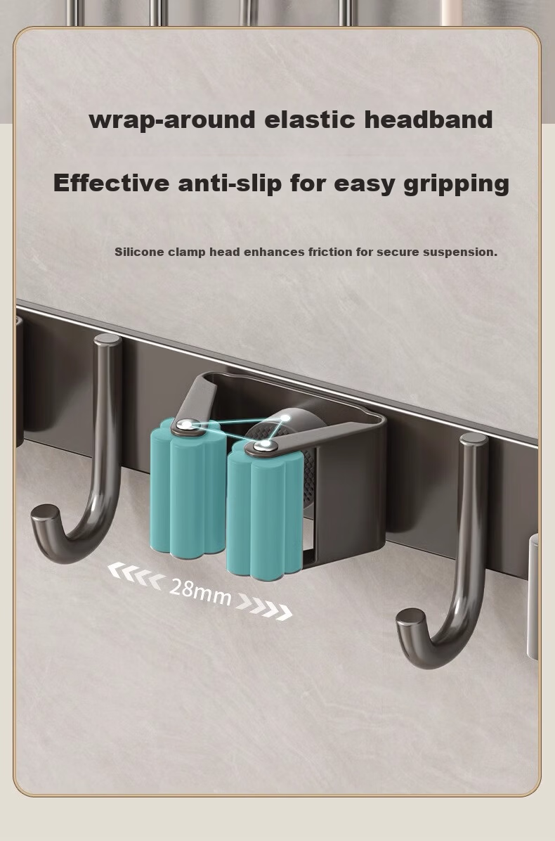 Xinpei Mop Hanger Hook, Broom Holder, Fixed Rack, No Drilling Required, Toilet Mop Clip, Bathroom Storage Shelf 9