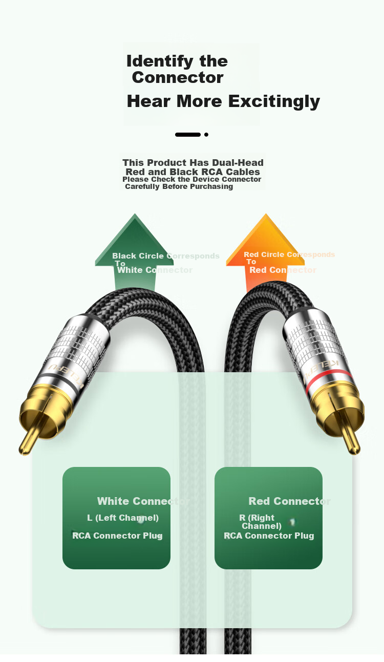 KELEPU Dual Lotus Head Audio Cable 2RCA Male to Male 0.5m Red and White AV Audio Signal Cable for DVD Computer TV Speaker Amplifier 4