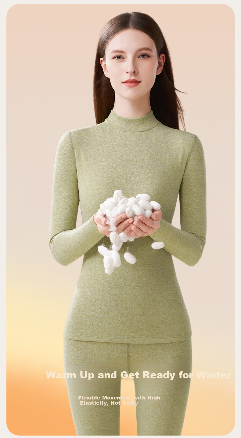 MiiOW Thermal Cashmere Silk Underwear Set Autumn Winter Thickened High Neck High Waist 2025 New Style 5
