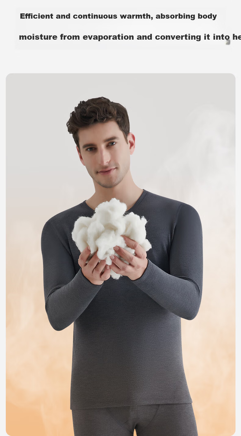 Hengyuanxiang Winter Hot Sale Thermal Underwear Unisex Antibacterial Heating Cashmere Silk Amino Acid Thickened Autumn Top and Bottom 8