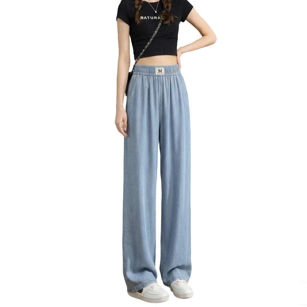 Langsha Women's Straight-Leg Jeans Summer Thin High-Waist Tencel Cool Pants 2026 New Retro Wide-Leg Petite