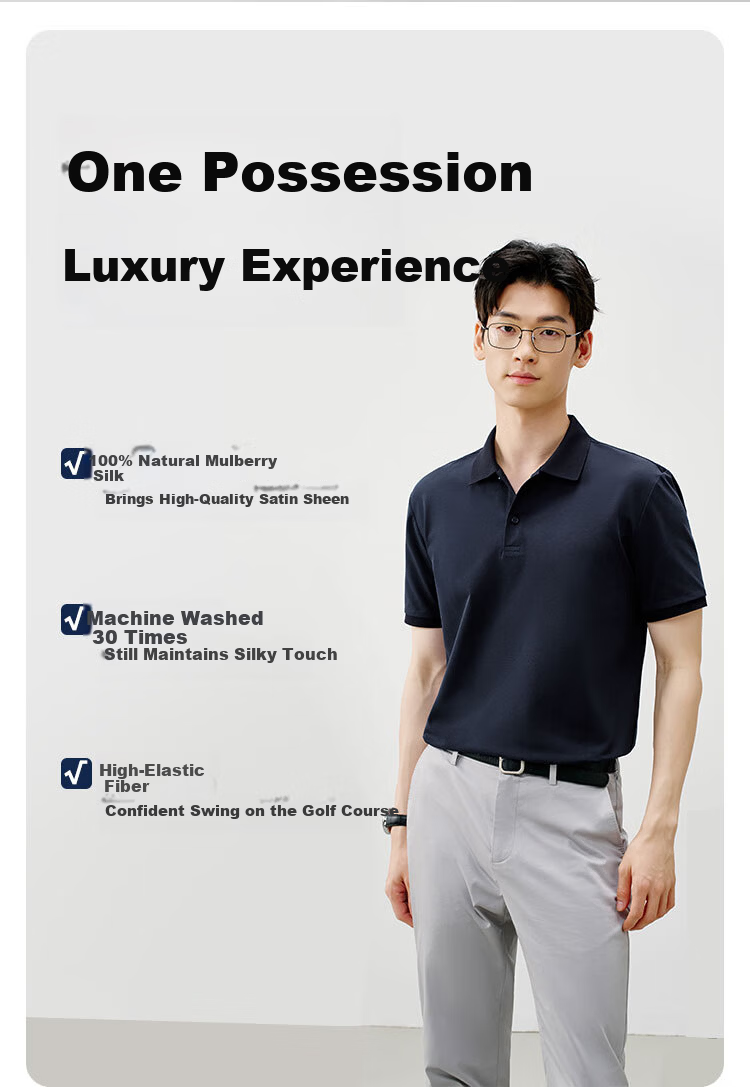 JD Jingzao Mulberry Silk Men's Polo Shirt Short Sleeve High-End T-Shirt Spring Summer Cool Business Casual Navy Blue Zipper XL 4