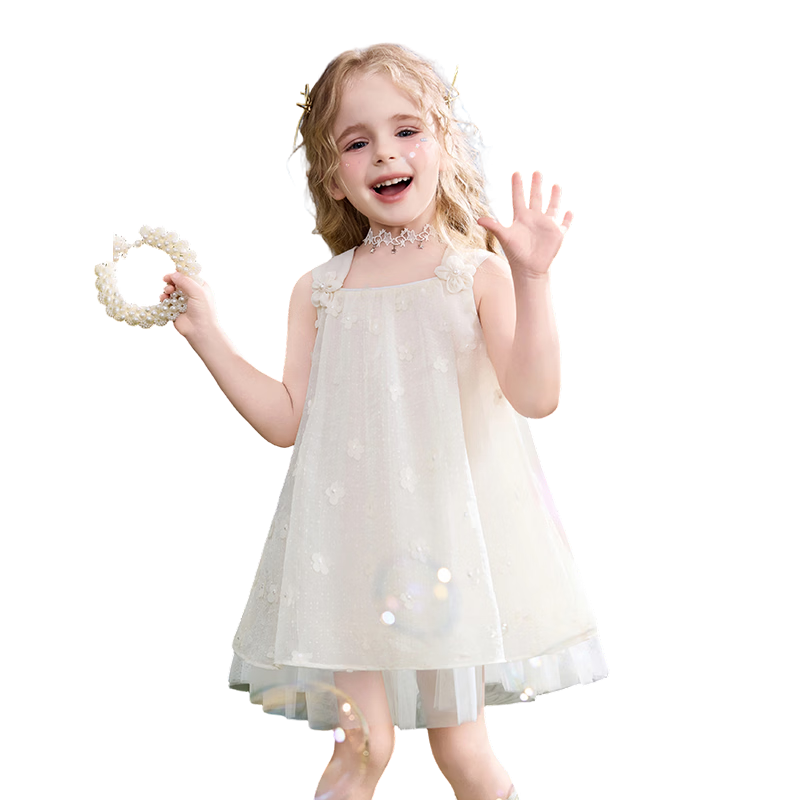 ASK JUNIOR Kids Summer Sleeveless Strap Dress Girls Princess Tulle Dress