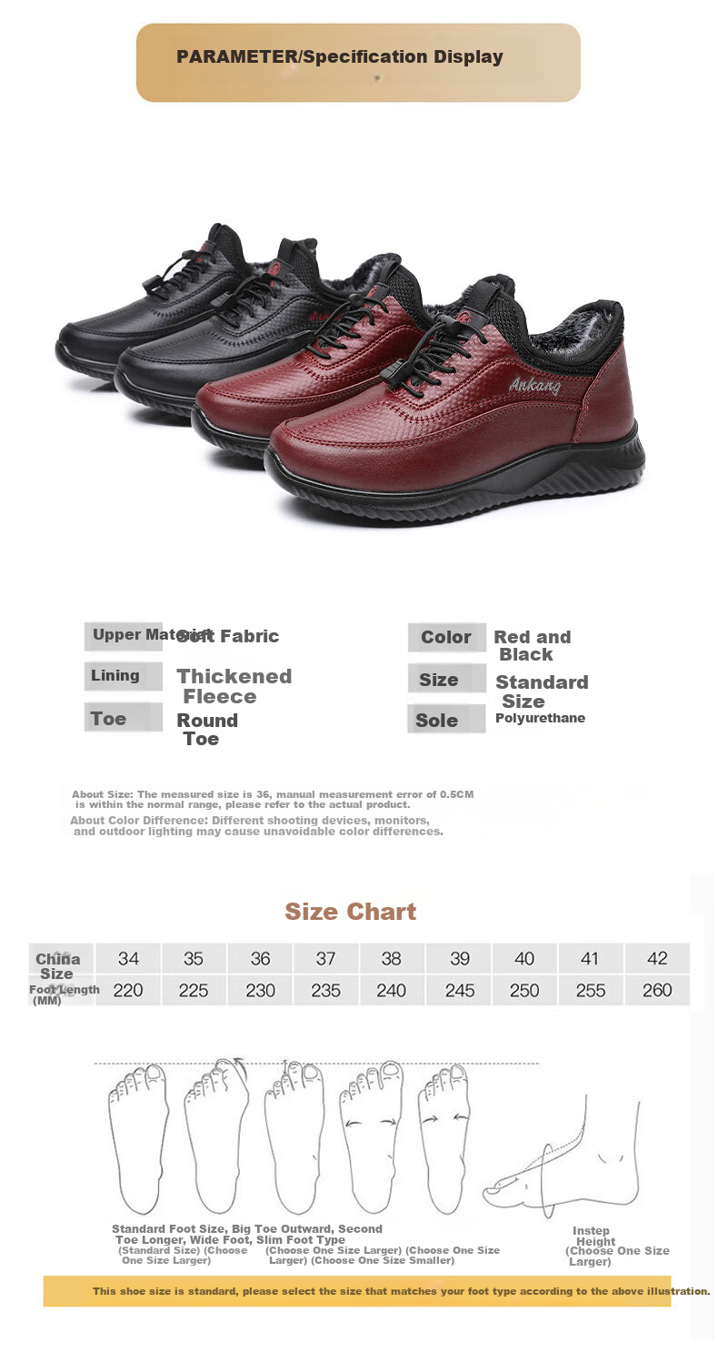 Anglerfish Old Beijing Women's Cloth Shoes Cotton Shoes Winter Warm Fleece Thickened Cotton Boots Casual Mom Shoes A8005 Red 35 9