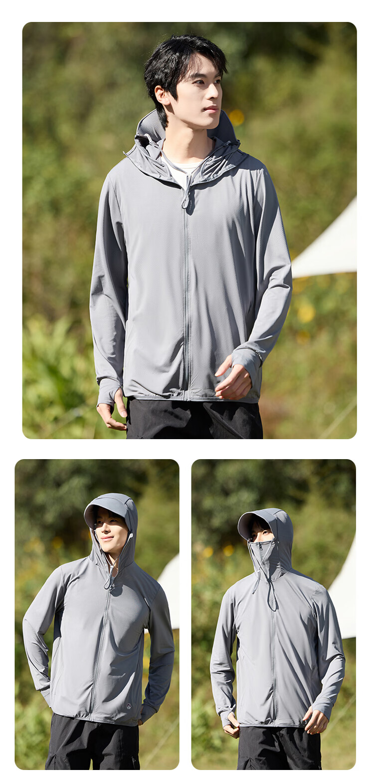 MULINSEN Men's Lightweight Summer Sun Protection Jacket with Hood, Detachable Brim, Quick-Dry Breathable Skin Jacket, Light Gray, M 19