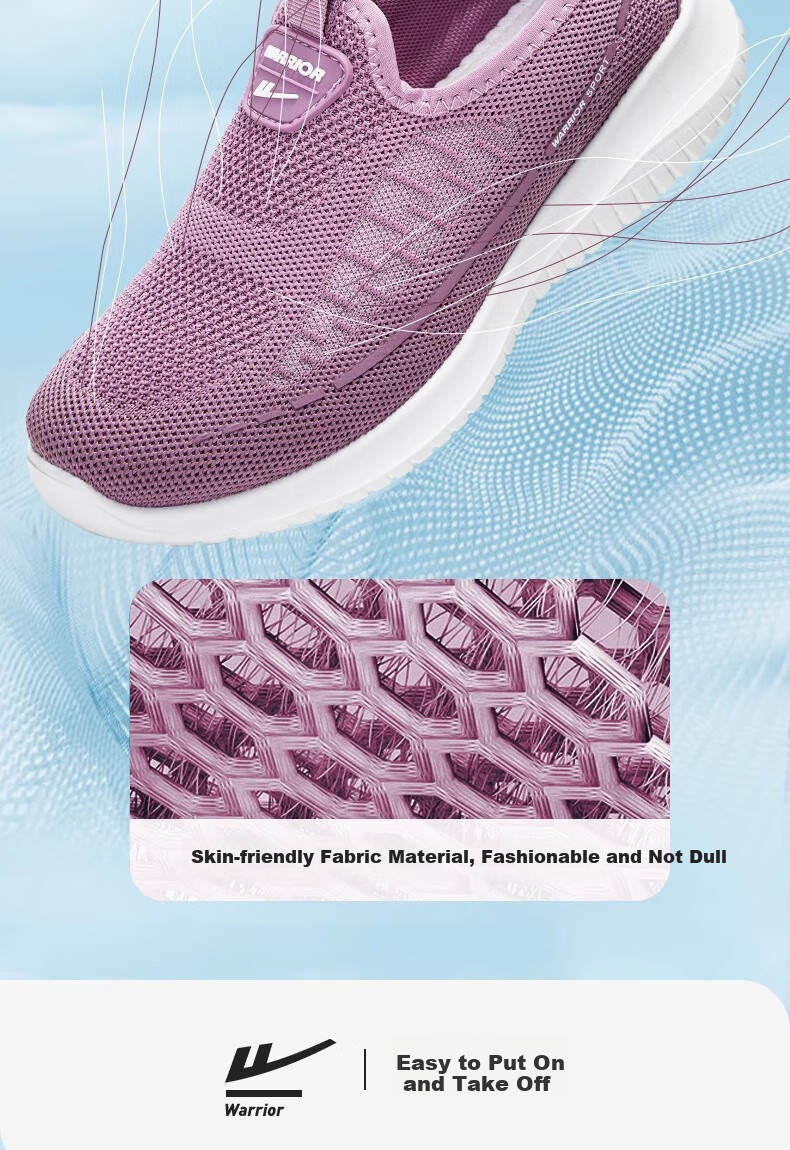 Warrior Women's Slip-On Soft Sole Sports Old Beijing Cloth Shoes 0603 Light Purple Size 38 7