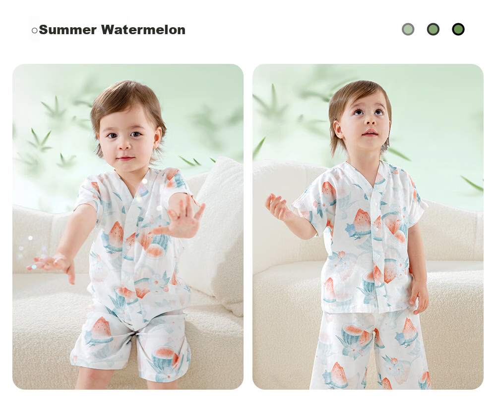 Beitaisi Children's Pajamas, Girls And Boys Summer Thin Breathable Home Wear Set, Baby Parent-Child Sleepwear Short Sleeve 16