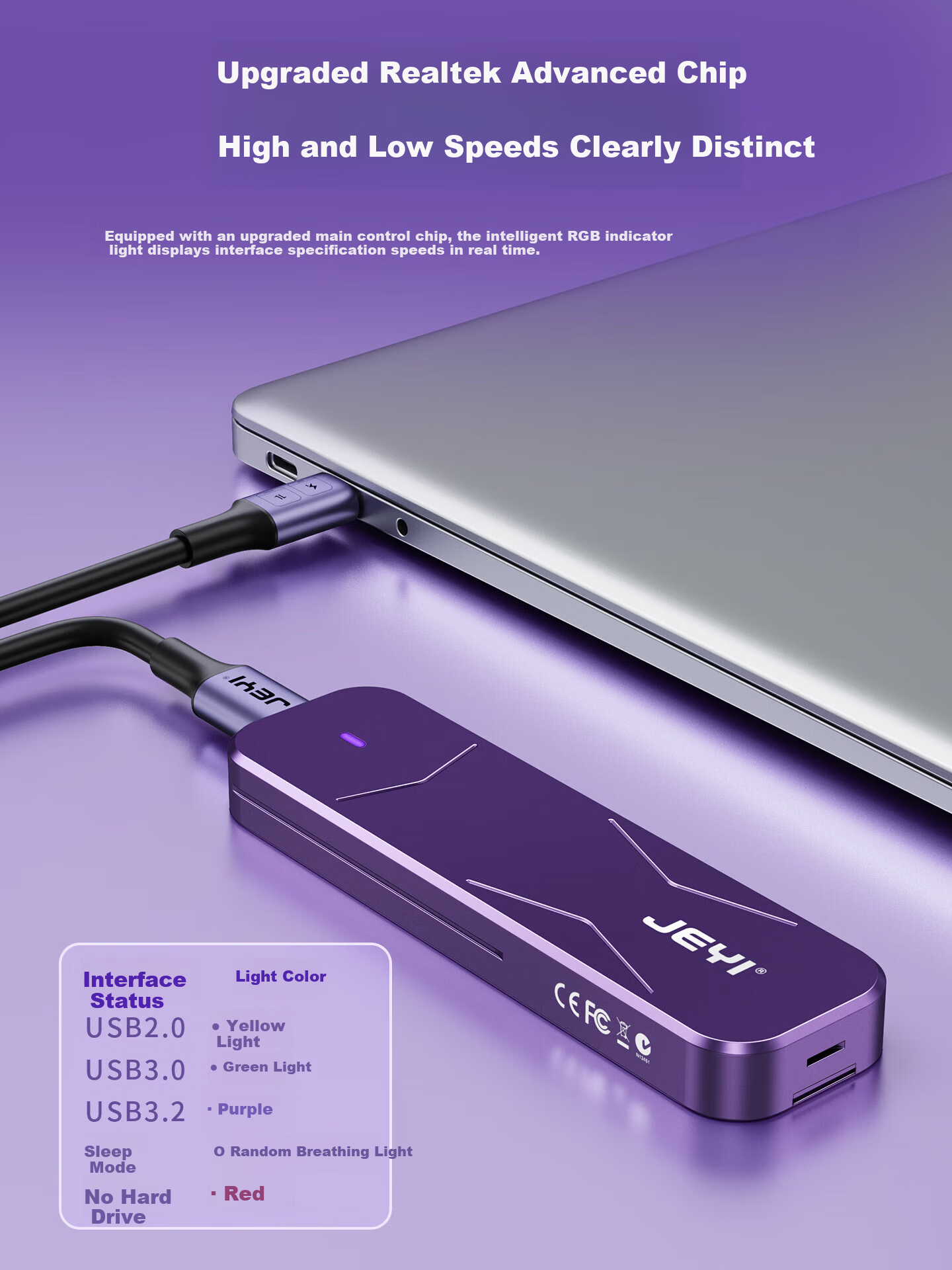 JEYI M.2 NVMe SSD Enclosure Type-C 3.2 Interface M.2 External Hard Drive Case Aluminum Alloy Laptop SSD Enclosure 2