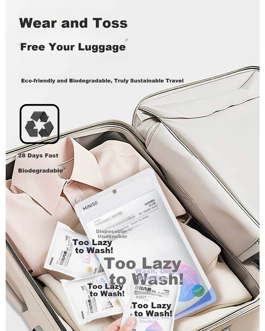 MINISO 4-Pack Lightweight Clean Women's Travel Underwear L Size Wide Hip Portable Disposable Individually Sterilized Packaging 20