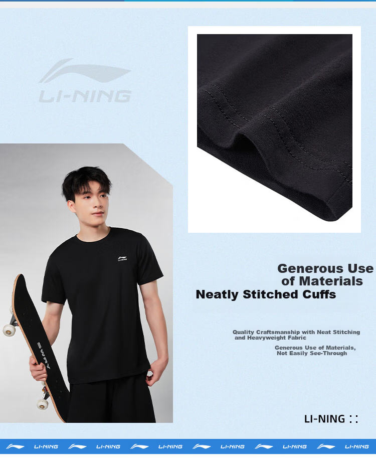 LI-NING Men's Short Sleeve Sports T-Shirt, Breathable Comfortable Cotton, Simple Casual Versatile Athletic Top 11