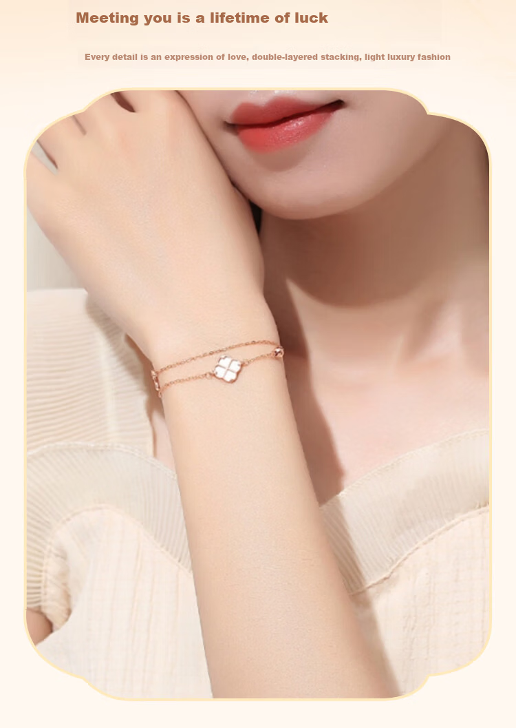 ALLOVE Four-Leaf Clover Silver Bracelet for Women 2026 New Rose Gold Birthday 520 Valentine's Day Gift for Girlfriend Wife 2
