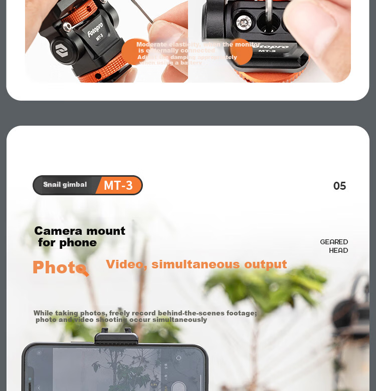 Fotopro MT-3 Monitor Base, Damping Metal Bracket, DSLR Camera Universal Mirrorless External Cold Shoe Snail Gimbal, Gray 8