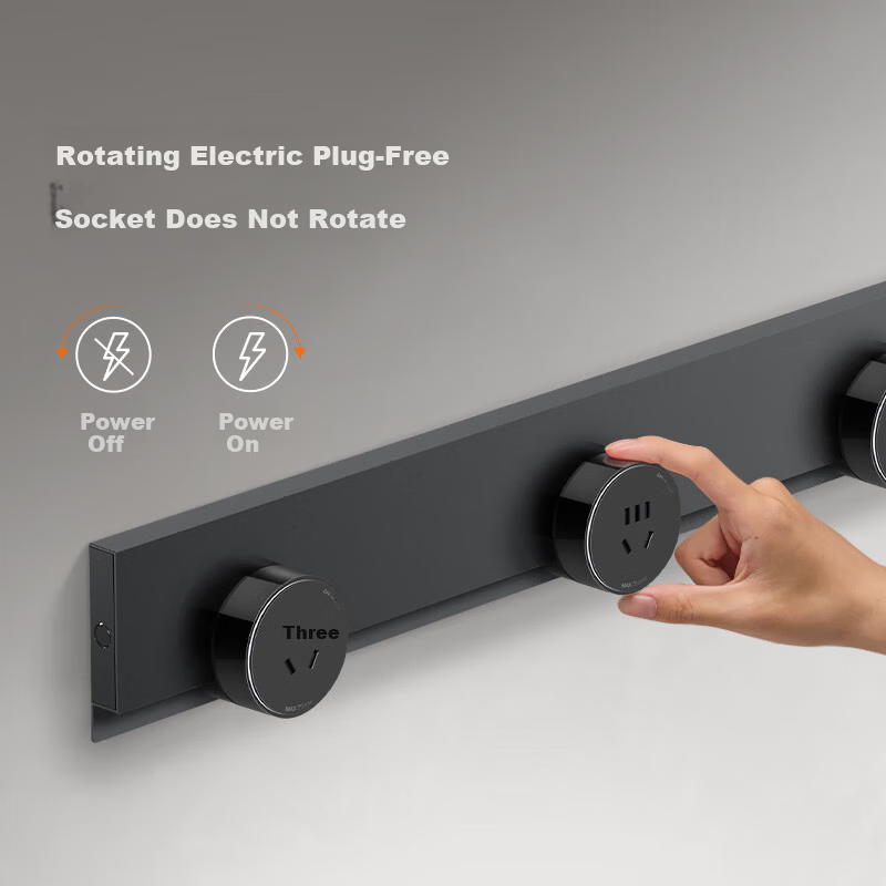 BULL Invisible Track Socket Movable Power Strip Track Rail Socket Dining Cabinet Switch Socket Panel Ultra-thin GB7 50cm + 3 Three-hole Outlets Ink Cloud Gray