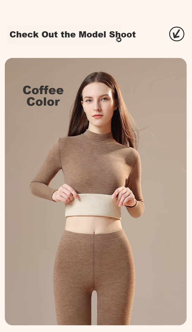 LangSha Autumn Winter New Mid-High Collar Cashmere Thermal Underwear Women Thickened Fleece Heating Slim Fit Base Layer Set 25