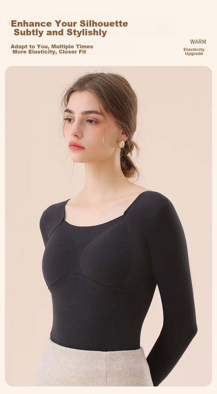 MiiOW Women's Thermal Underwear Autumn Shirt [Cationic Heat Storage] 7A Antibacterial with Chest Pad Autumn Winter Base Layer Top Coffee Color L 12