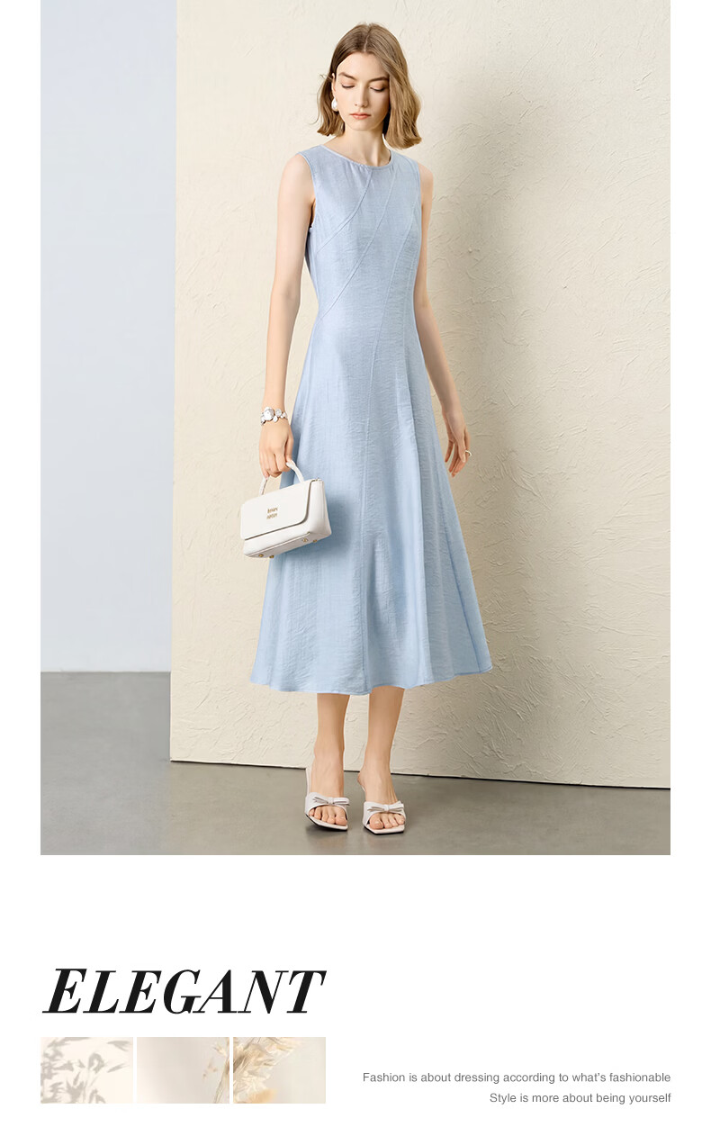 Yanyu Elegant Tencel Vest Dress for Women 2026 Summer Slim Waist Mature Long Dress Light Blue S 2