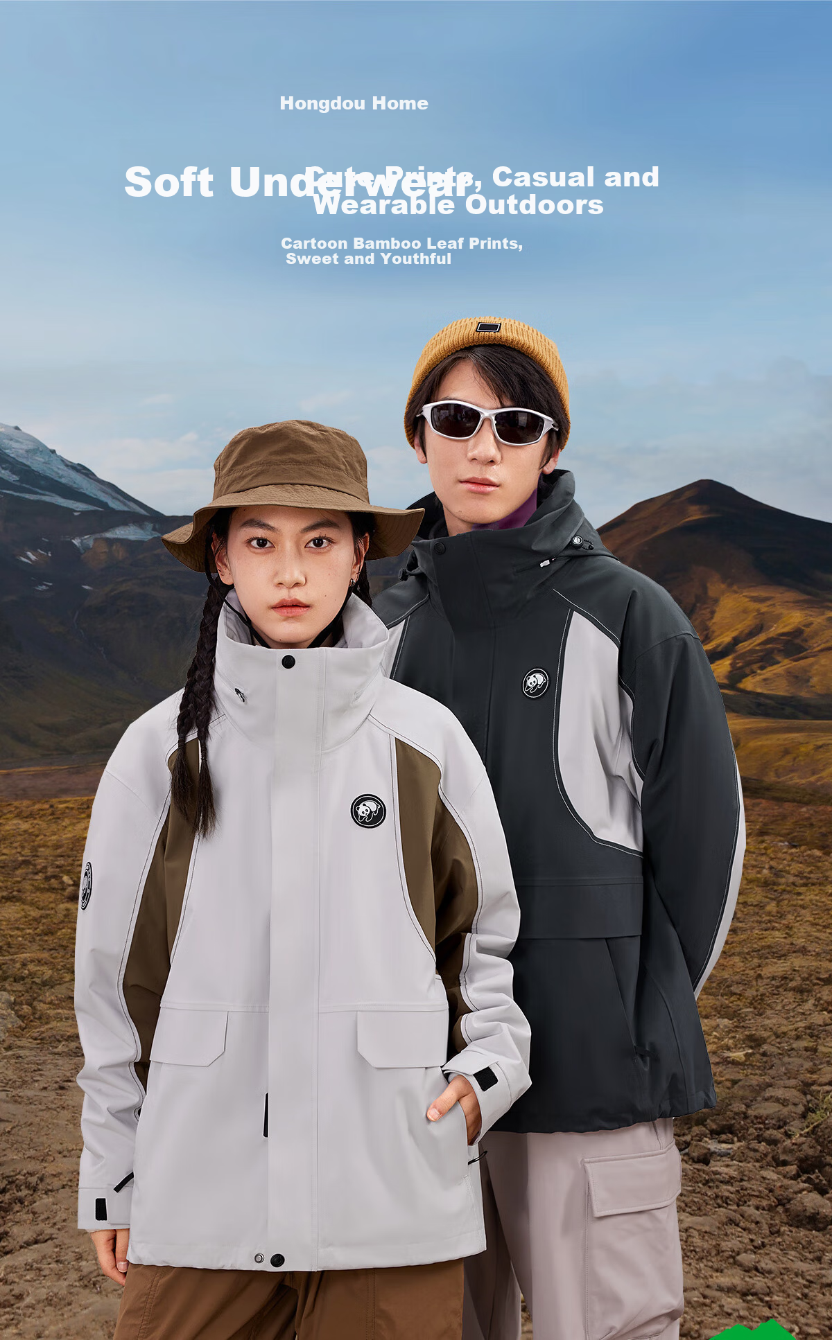Panda Camel Series 3-in-1 Outdoor Jacket Unisex Windproof Rainproof Fleece Hiking Coat 1612, L 1