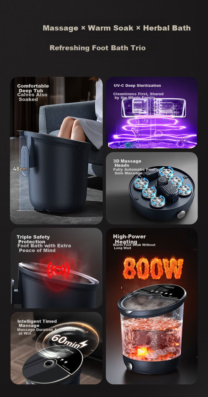AUX AFB-1822 Foot Bath Bucket Heated Massage Smart Over-Knee Calf Steaming Deep Basin Constant Temperature Electric Foot Soak Basin Gift for Parents and Girlfriend Birthday Holiday 4