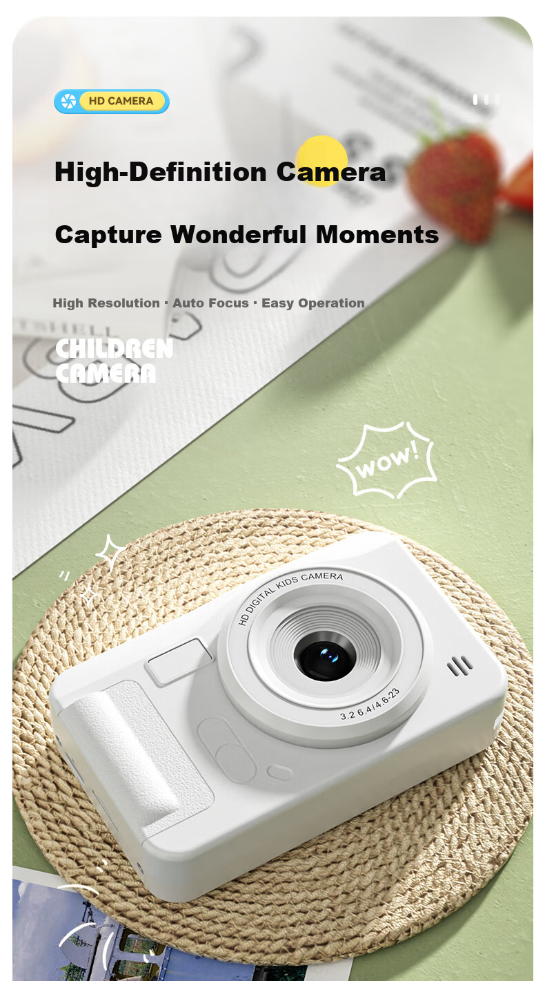 AIBOLAI ABLA2 Digital Camera CMOS Lightweight Portable HD Dual Lens Card Camera Cartoon Kids Sticker Pink Package 4 1