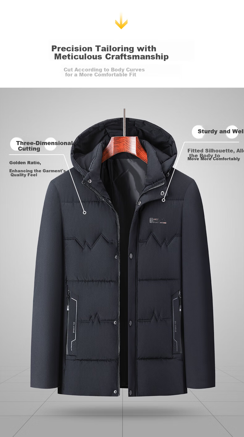 ROMON Men's Cotton Jacket Winter Coat Trendy Business Cotton-Padded Jacket Middle-Aged and Elderly Warm Cotton Coat Dad Style 2517 Black 4XL 6