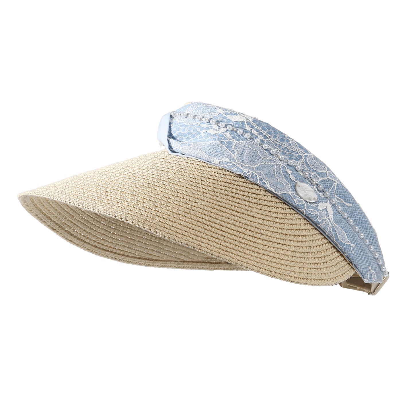 CACUSS Women's Summer Open-Top Straw Sun Hat, Sweet and Youthful Outdoor Sunshade, Face-Slimming, Bright Pearl Blue