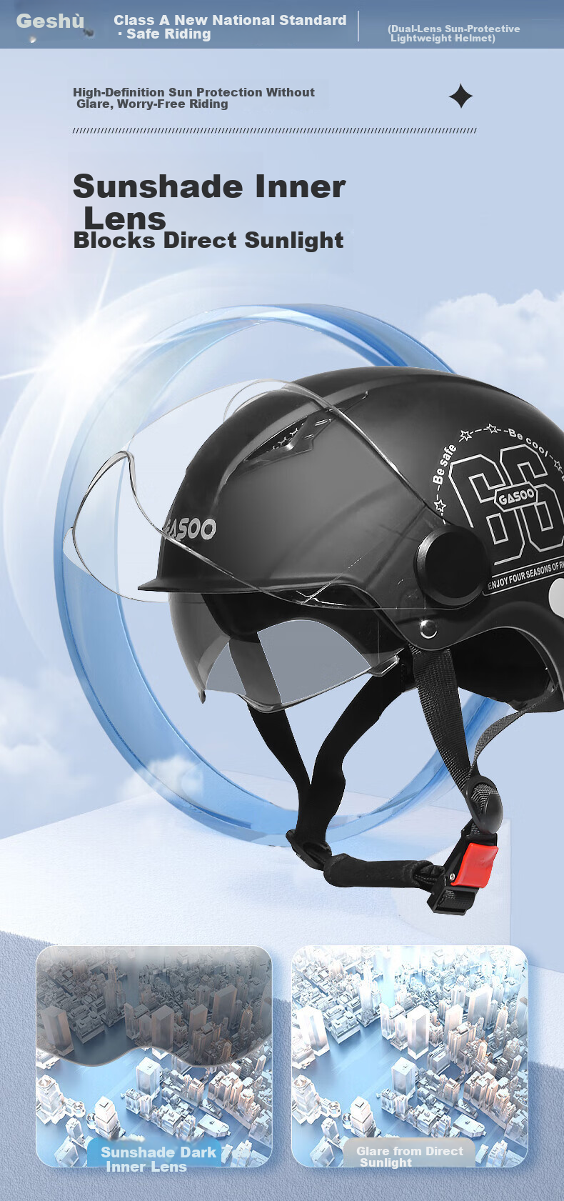 Geshu Electric Motorcycle Helmet 3C Certified Four-Season Universal Half Helmet with Dual Visors for Men and Women Electric Scooter Riding Safety Helmet 6