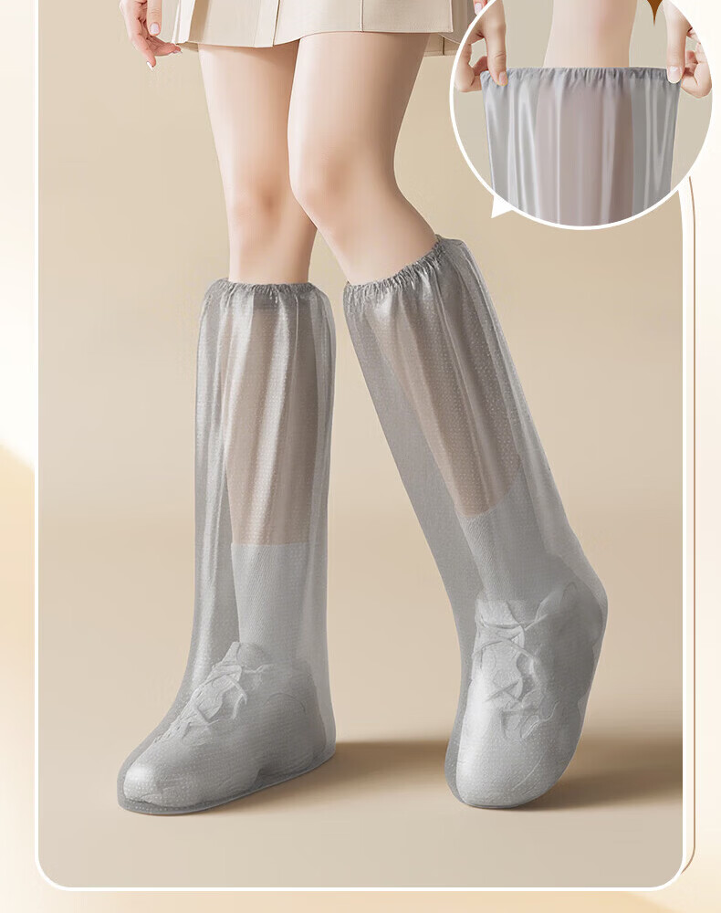 Unokang Disposable Waterproof Rain Shoe Covers Thickened Non-slip Wear-resistant Extended Long Boots for Children and Adults Unisex Gray 12