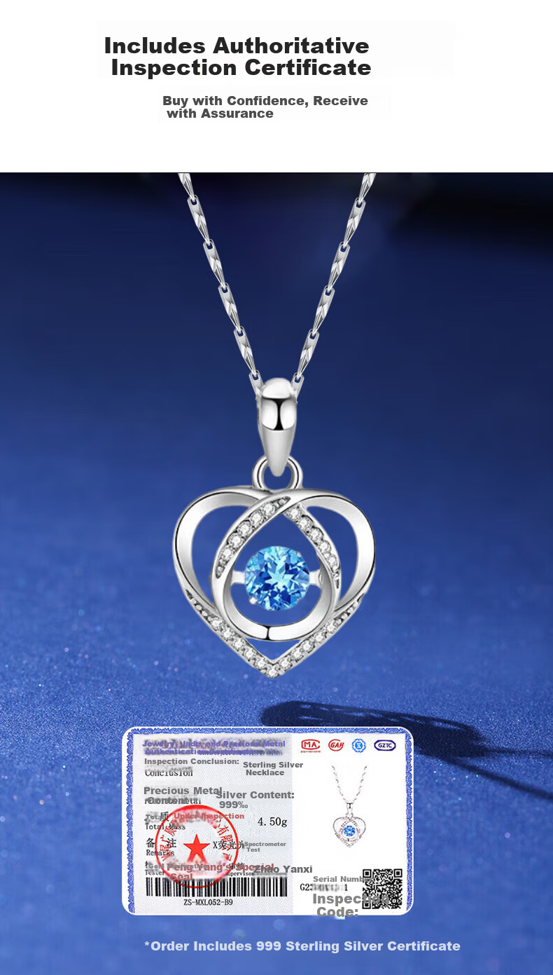 GLTEN Swarovski Zirconia 999 Sterling Silver Necklace Women's Pendant Luxury Birthday Gift for Girlfriend Wife 6