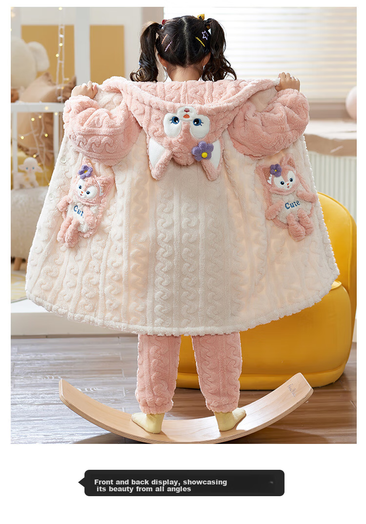 LangSha Baby Girls Coral Fleece Pajamas Autumn Winter 2025 New Children's Bathrobe Winter Stylish Homewear for Little Girls 13