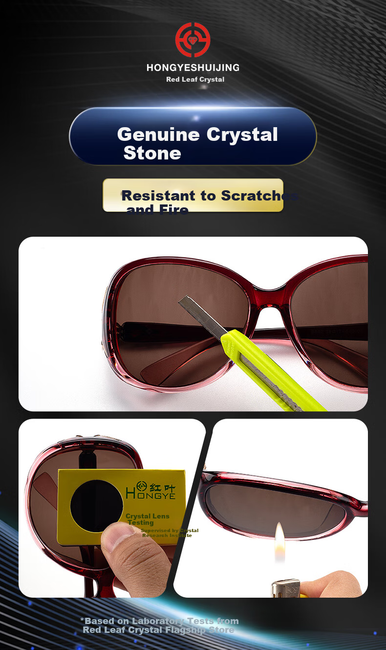 HONGYE Elegant Women's Crystal Sunglasses for Mom, Sun Protection, Clear Vision, Slimming, Stylish Elderly Stone Lens Shades 11