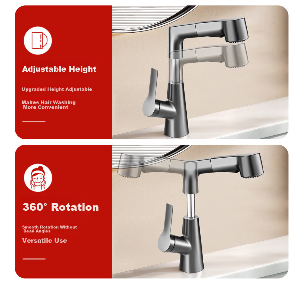 Xinfei Basin Faucet, Lift And Pull Type, Hot And Cold Dual Control, Bathroom White, Washbasin Tap 12