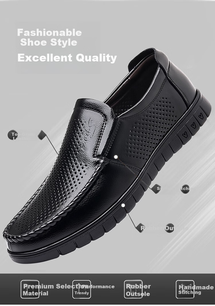 MEXICAN Business Casual First Layer Cowhide Men's Dress Shoes Hollow Breathable Slip-On Large Size Brown 39 5