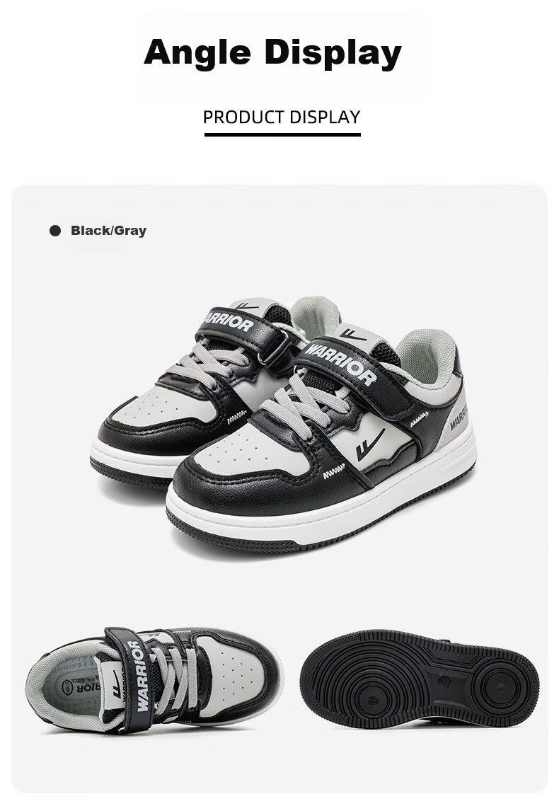 Warrior Boys' Skateboard Shoes, Spring And Autumn Style, Velcro Closure, Lightweight Children's Sneakers WZ(CL)-1329 Black/white 31 24