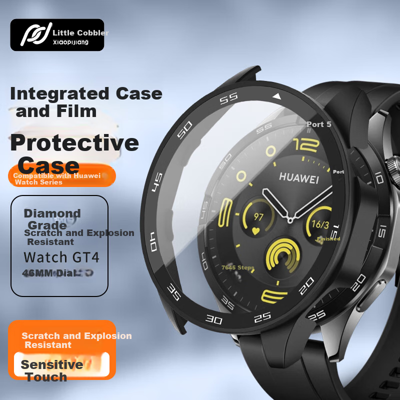 Xiaopijiang Protective Case for Huawei Watch GT6/GT5/GT4/GT3/Pro with Tempered Glass Screen Protector, High-Definition Touch Sensitive Case for Huawei Watch 4/3 Pro, Integrated Watch Cover and Film