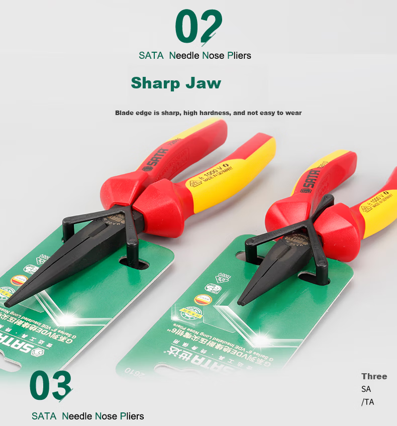 SATA 70131 VDE Insulated Needle-Nose Pliers, 6" 4