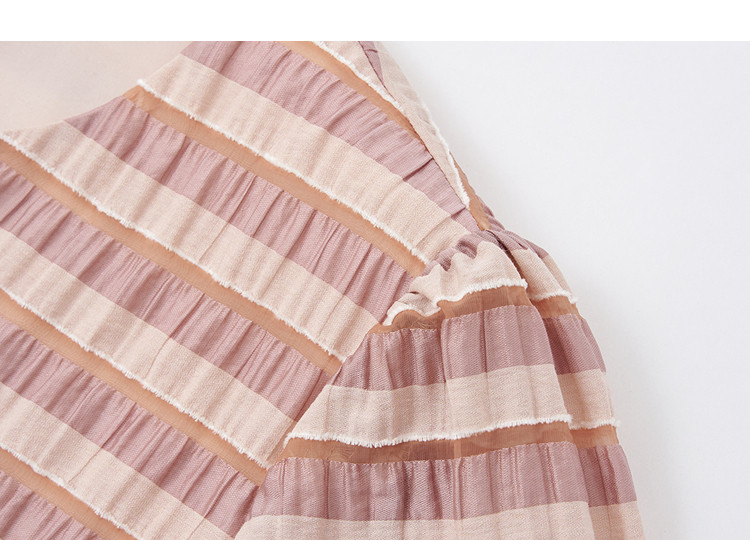 Demana [Lyocell] Summer Vintage Wrinkled Striped Ruffle Loose Slimming Concealing Dress for Women High-End Feel 16
