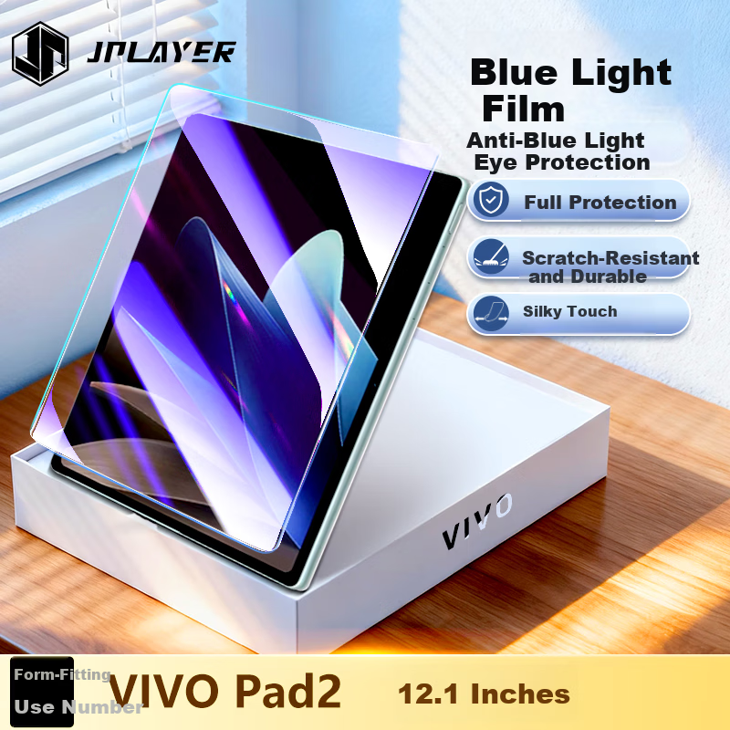 JPLAYER Blue Light Tempered Glass Screen Protector for VIVO/IQOO Pad2 2023 12.1-inch Anti-Blue Light Eye Protection Full Screen Smooth Anti-Fingerprint Scratch Resistant Tablet Film