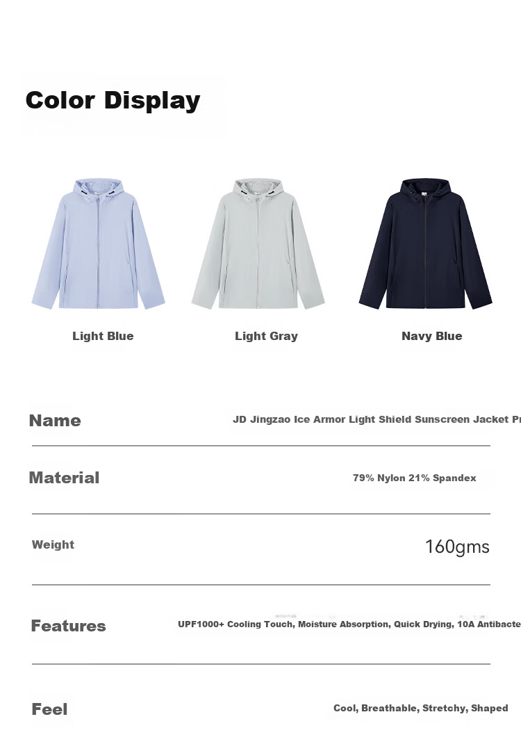JD Jingzao New Ice Silk Sun Protection Jacket Lightweight Breathable Spring Summer Thin Coat Outdoor Sports Windbreaker Navy Blue 2XL 20