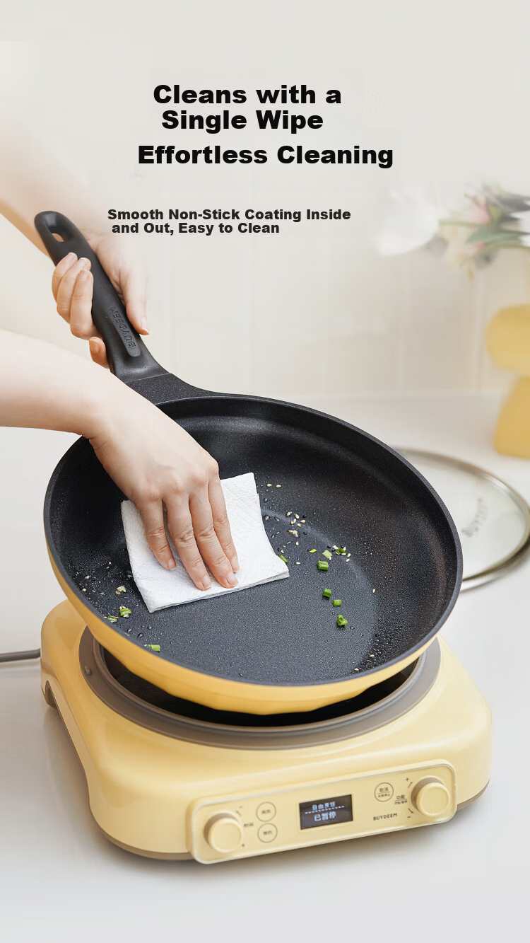 Buydeem Non-Stick Frying Pan Grill Pan Skillet Induction Gas Stove Cooking Pan Light Green 24cm 12