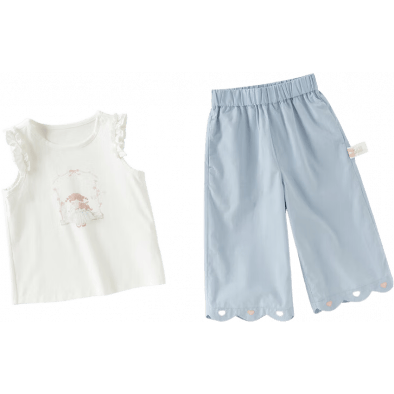 DAVE & BELLA Kids 3/4 Pants Set Girls Antibacterial T-Shirt and Pants Baby Class A Summer Outfit
