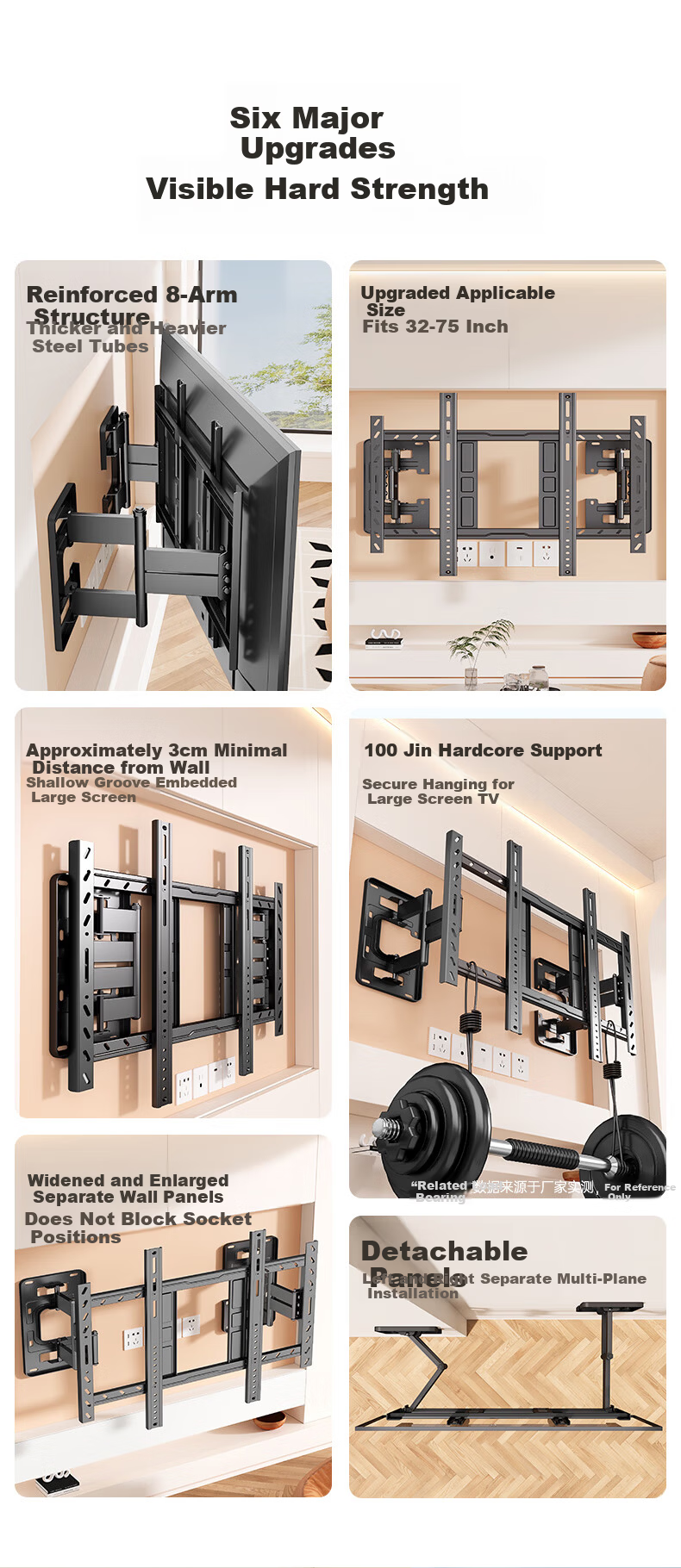 Behind Hero 32-75 Inch Eight-Arm Telescopic Rotating Ultra-Thin Inset TV Wall Mount Bracket Universal TV Mount for Hisense, Skyworth, Konka, Changhong, etc. 2