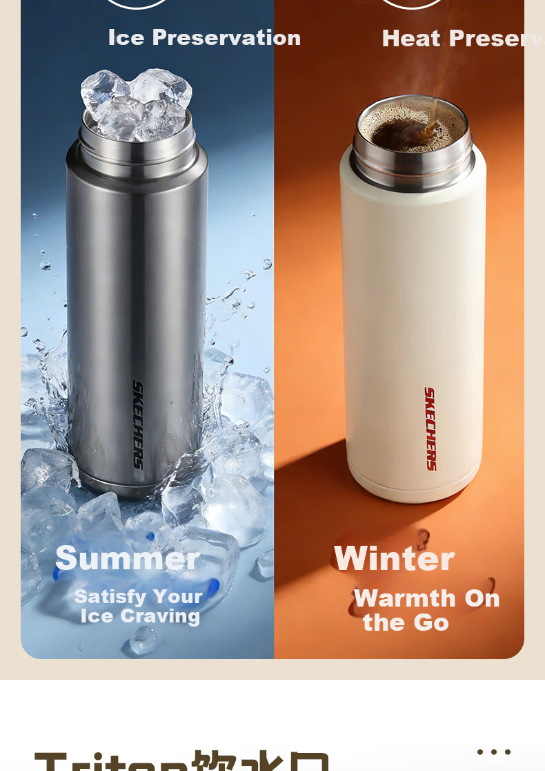 Skechers Yueyan Light Drink Cup 316 Stainless Steel Tritan Drinking Spout One-Button Flip Lid Insulated Mug Obsidian Gray 510ml 10